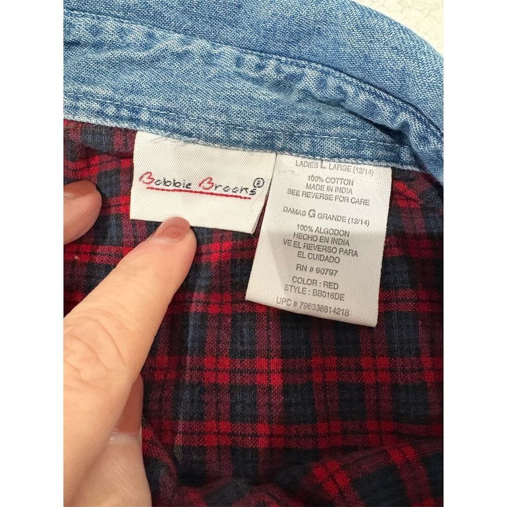 Bobbie Brooks Women's L Red Plaid Button-Up Holiday Shirt Vintage - Picture 9 of 11